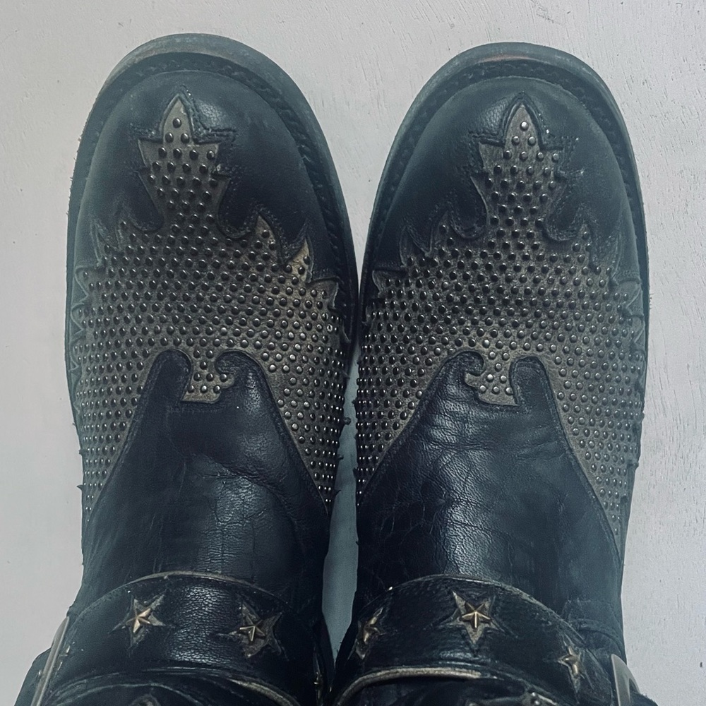 OLD GRINGO MEXICANA Black Leather Iron Eagle Studded Biker Boots 9.5 10 Like New - Picture 8 of 13